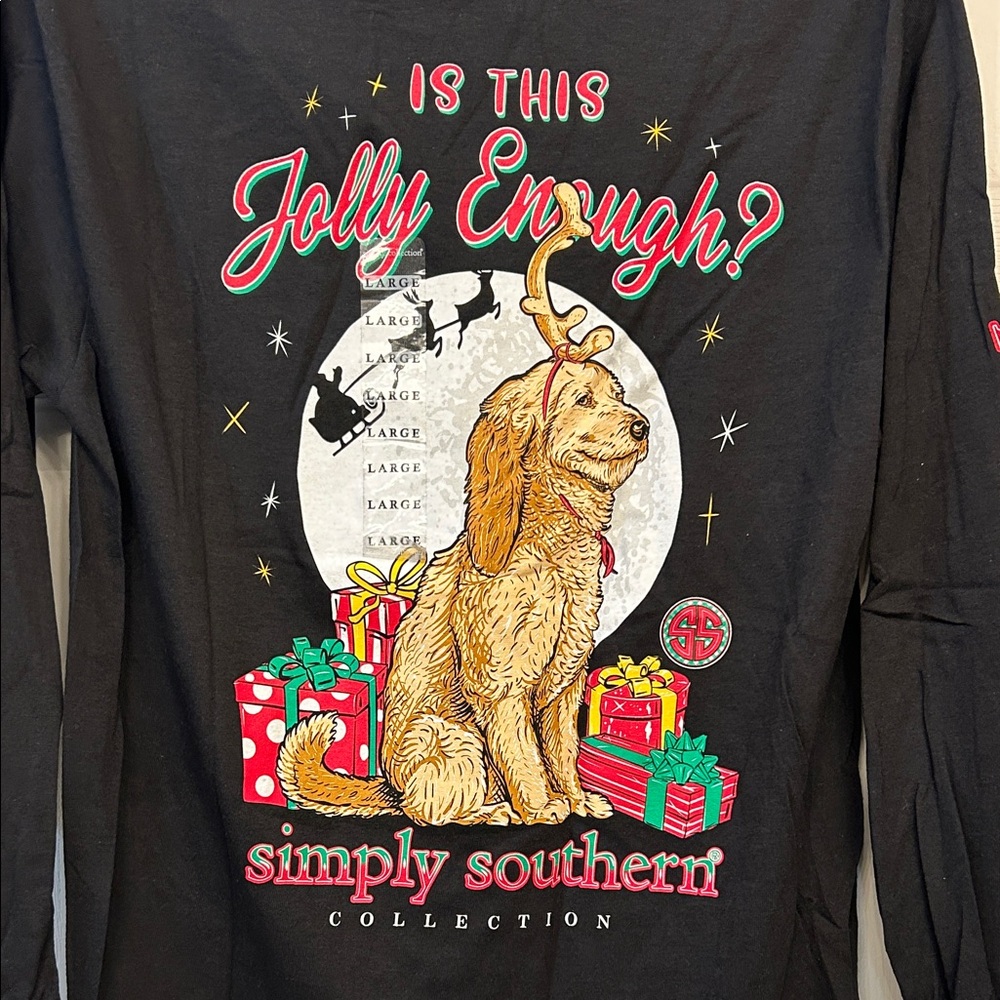 Simply Southern Black Long Sleeve with Festive Dog Design